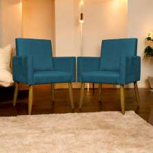 Kit 2 Poltronas Decorativa Para Sala Recepção Manicure Escritório Cadeira Mari Suede Azul Marinho