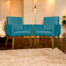 Kit 2 Poltronas Decorativa Para Sala Recepção Manicure Escritório Cadeira Mari Suede Azul Turquesa