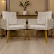 Kit 2 Poltronas Decorativa Para Sala Recepção Manicure Escritório Cadeira Mari Suede Bege