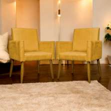 Kit 2 Poltronas Decorativa Para Sala Recepção Manicure Escritório Cadeira Mari Suede Mostarda
