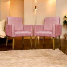 Kit 2 Poltronas Decorativa Para Sala Recepção Manicure Escritório Cadeira Mari Suede Rosê
