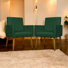 Kit 2 Poltronas Decorativa Para Sala Recepção Manicure Escritório Cadeira Mari Suede Verde