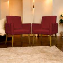 Kit 2 Poltronas Decorativa Para Sala Recepção Manicure Escritório Cadeira Mari Suede Vermelho