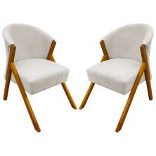 Kit 2 Poltronas Decorativa Para Sala Recepção You Bouclé Premium Bege Braça Amadeirada
