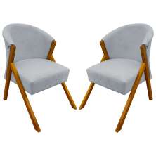 Kit 2 Poltronas Decorativa Para Sala Recepção You Bouclé Premium Cinza Braça Amadeirada