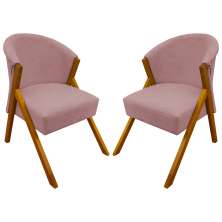 Kit 2 Poltronas Decorativa Para Sala Recepção You Bouclé Premium Rosê Braça Amadeirada