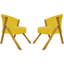Kit 2 Poltronas Decorativa Para Sala Recepção You Suede Amarelo Braça Amadeirada