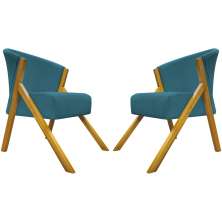 Kit 2 Poltronas Decorativa Para Sala Recepção You Suede Azul Marinho Braça Amadeirada