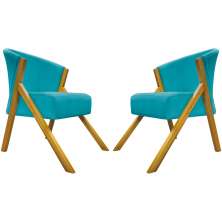 Kit 2 Poltronas Decorativa Para Sala Recepção You Suede Azul Turquesa Braça Amadeirada