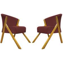 Kit 2 Poltronas Decorativa Para Sala Recepção You Suede Bordô Braça Amadeirada