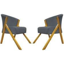 Kit 2 Poltronas Decorativa Para Sala Recepção You Suede Cinza Braça Amadeirada