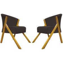 Kit 2 Poltronas Decorativa Para Sala Recepção You Suede Marrom Braça Amadeirada
