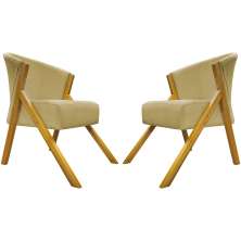 Kit 2 Poltronas Decorativa Para Sala Recepção You Suede Nude Braça Amadeirada