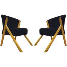 Kit 2 Poltronas Decorativa Para Sala Recepção You Suede Preto Braça Amadeirada