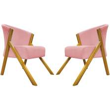 Kit 2 Poltronas Decorativa Para Sala Recepção You Suede Rosê Braça Amadeirada