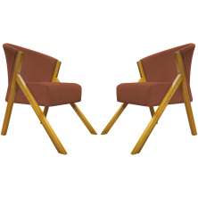 Kit 2 Poltronas Decorativa Para Sala Recepção You Suede Terracota Braça Amadeirada