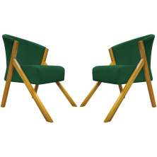 Kit 2 Poltronas Decorativa Para Sala Recepção You Suede Verde Braça Amadeirada