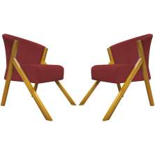 Kit 2 Poltronas Decorativa Para Sala Recepção You Suede Vermelho Braça Amadeirada