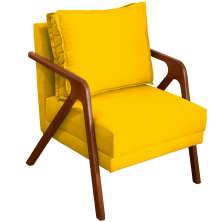 Kit 2 Poltronas Decorativas Confortáveis Para Sala Shine Suede Amarelo Pé Castanho - Clique E Decore