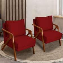 Kit 2 Poltronas Decorativas Confortáveis Para Sala Shine Suede Bordô Pé Castanho - Clique E Decore