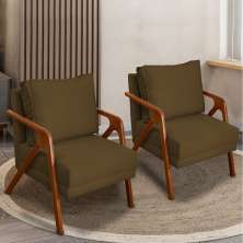 Kit 2 Poltronas Decorativas Confortáveis Para Sala Shine Suede Marrom Pé Castanho - Clique E Decore