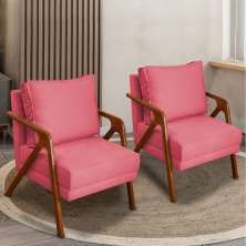 Kit 2 Poltronas Decorativas Confortáveis Para Sala Shine Suede Rosê Pé Castanho - Clique E Decore