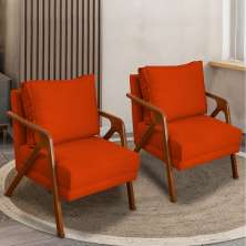 Kit 2 Poltronas Decorativas Confortáveis Para Sala Shine Suede Terracota Pé Castanho - Clique E Decore