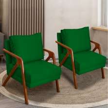 Kit 2 Poltronas Decorativas Confortáveis Para Sala Shine Suede Verde Pé Castanho - Clique E Decore