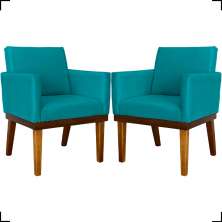 Kit 2 Poltronas Decorativas Divine Base Reforçada De Madeira Suede Azul Turquesa - Clique E Decore