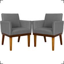 Kit 2 Poltronas Decorativas Divine Base Reforçada De Madeira Suede Cinza - Clique E Decore