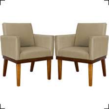 Kit 2 Poltronas Decorativas Divine Base Reforçada De Madeira Suede Nude - Clique E Decore