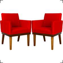 Kit 2 Poltronas Decorativas Divine Base Reforçada De Madeira Suede Vermelho - Clique E Decore