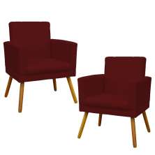 Kit 2 Poltronas Decorativas E Confortáveis Nina Com Base Suede Bordô Pé Castanho - Clique E Decore