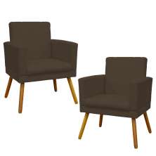 Kit 2 Poltronas Decorativas E Confortáveis Nina Com Base Suede Marrom Pé Castanho - Clique E Decore