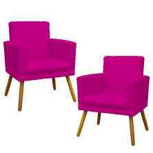 Kit 2 Poltronas Decorativas E Confortáveis Nina Com Base Suede Pink Pé Castanho - Clique E Decore