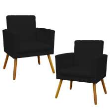 Kit 2 Poltronas Decorativas E Confortáveis Nina Com Base Suede Preto Pé Castanho - Clique E Decore
