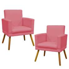 Kit 2 Poltronas Decorativas E Confortáveis Nina Com Base Suede Rose Pé Castanho - Clique E Decore