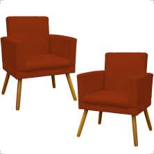 Kit 2 Poltronas Decorativas E Confortáveis Nina Com Base Suede Terracota Pé Castanho - Clique E Decore