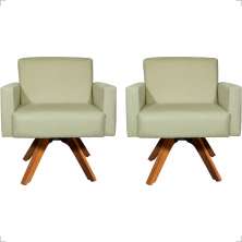 Kit 2 Poltronas Decorativas Hope Base Giratória Suede Bege Pé Castanho