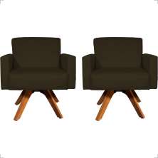 Kit 2 Poltronas Decorativas Hope Base Giratória Suede Marrom Pé Castanho