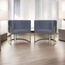 Kit 2 Poltronas Decorativas Luna Para Sala de Estar Escritório Recepção Suede Cinza Base de Ferro Champagne
