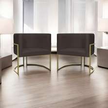 Kit 2 Poltronas Decorativas Luna Para Sala de Estar Escritório Recepção Suede Marrom Base de Ferro Champagne