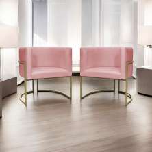 Kit 2 Poltronas Decorativas Luna Para Sala de Estar Escritório Recepção Suede Rose Base de Ferro Champagne