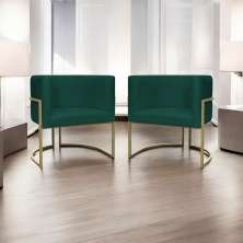 Kit 2 Poltronas Decorativas Luna Para Sala de Estar Escritório Recepção Suede Verde Base de Ferro Champagne