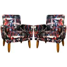 Kit 2 Poltronas Decorativas Nina Infantil Para Quarto Infantil Suede Estampa Homem Aranha Pé Castanho