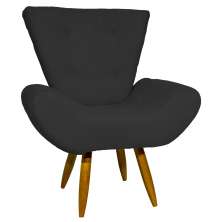 Kit 2 Poltronas Decorativas Para Sala Emilia + Puff Emilia Suede Preto Pé Castanho - Clique E Decore