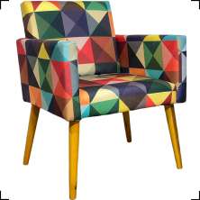 Kit 2 Poltronas Decorativas Para Sala Nina + 2 Puff Estampa Triângulo Colorido Pé Castanho - Clique E Decore