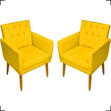 Kit 2 Poltronas Decorativas Para Sala Nina Com Base E Capitonê Suede Amarelo Pé Castanho - Clique E Decore
