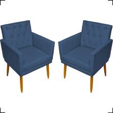 Kit 2 Poltronas Decorativas Para Sala Nina Com Base E Capitonê Suede Azul Marinho Pé Castanho - Clique E Decore