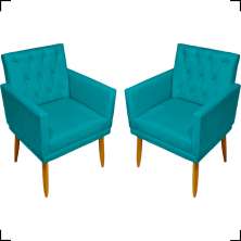 Kit 2 Poltronas Decorativas Para Sala Nina Com Base E Capitonê Suede Azul Turquesa Pé Castanho - Clique E Decore